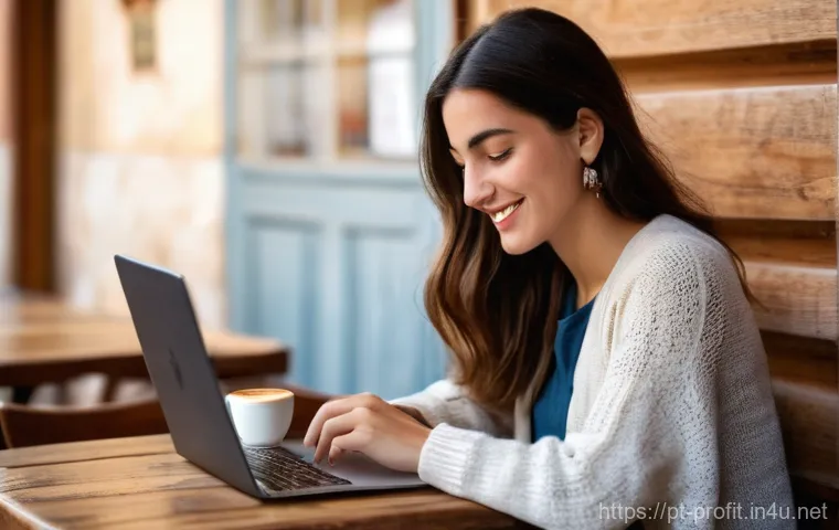 스마트스토어 매출 극대화 - **Prompt:** "A Portuguese woman in her late 20s, with a warm smile, is seated at a cozy, rustic wood...