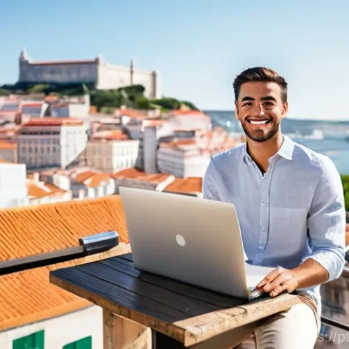 드롭쉬핑과 POD 비교 - **Prompt:** A young, confident Portuguese entrepreneur, wearing casual but stylish clothes (e.g., li...