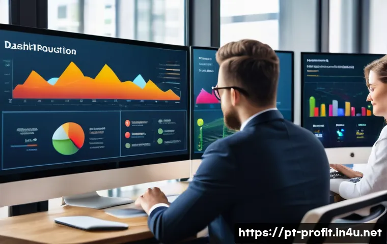SaaS 비즈니스 수익 구조 - A modern office scene showing a diverse group of professionals analyzing SaaS financial metrics on l...